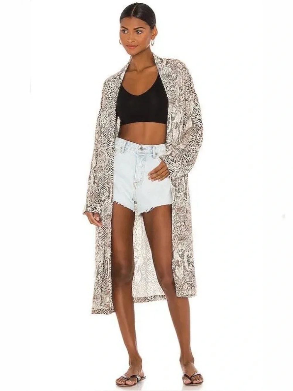Free People Animal Print Midi Kimono Duster Cardigan Wild Nights Size Medium